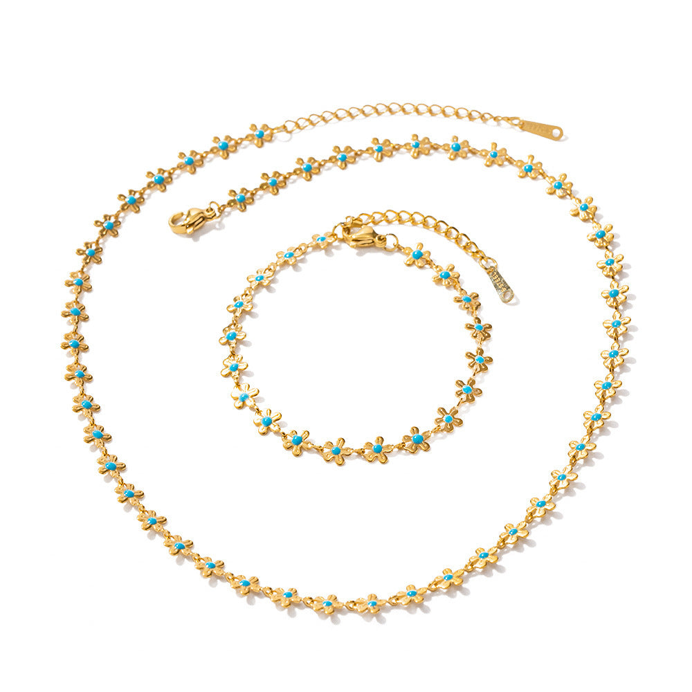 National Style Pastoral Oil-spot Glaze Flowers Necklace Bracelet