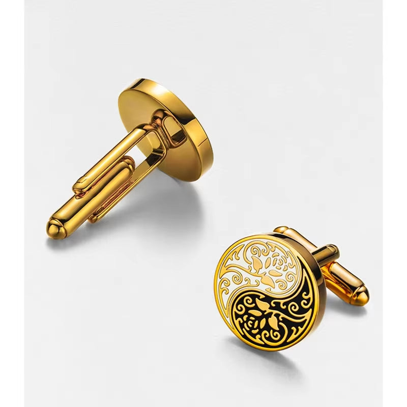 Shirt Cufflinks for Mens Chinese Style Tai Chi Kung Fu Gossip Rose Cuff Links Buttons Suit Wedding Custom Clothing Accessories