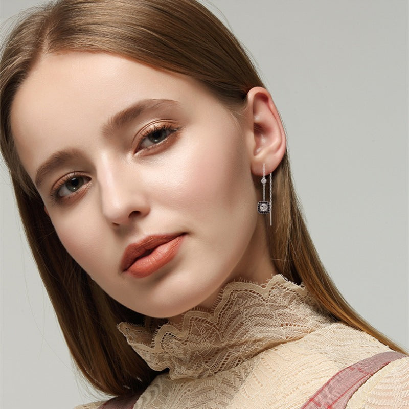Light Luxury Long 925 silver Zircon Earrings