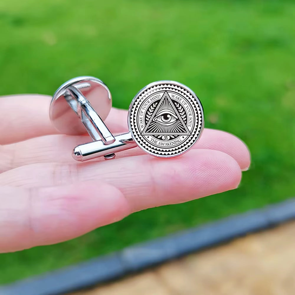 2024 New Masonic Cufflinks for Men Exquisite Freemason Eye of God Symbol Glass Gem Cuff Links Business Shirt Buttons Tie Clip