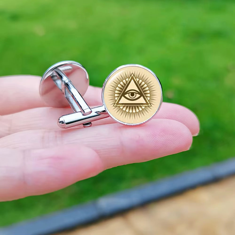 2024 New Masonic Cufflinks for Men Exquisite Freemason Eye of God Symbol Glass Gem Cuff Links Business Shirt Buttons Tie Clip