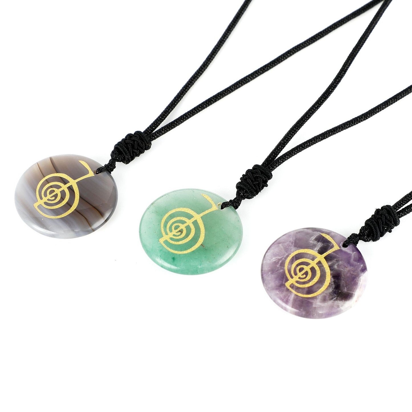 Natural Crystal Agate Stone Carving Spiral Aura Pendant Necklace Jewelry