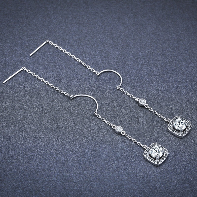 Light Luxury Long 925 silver Zircon Earrings