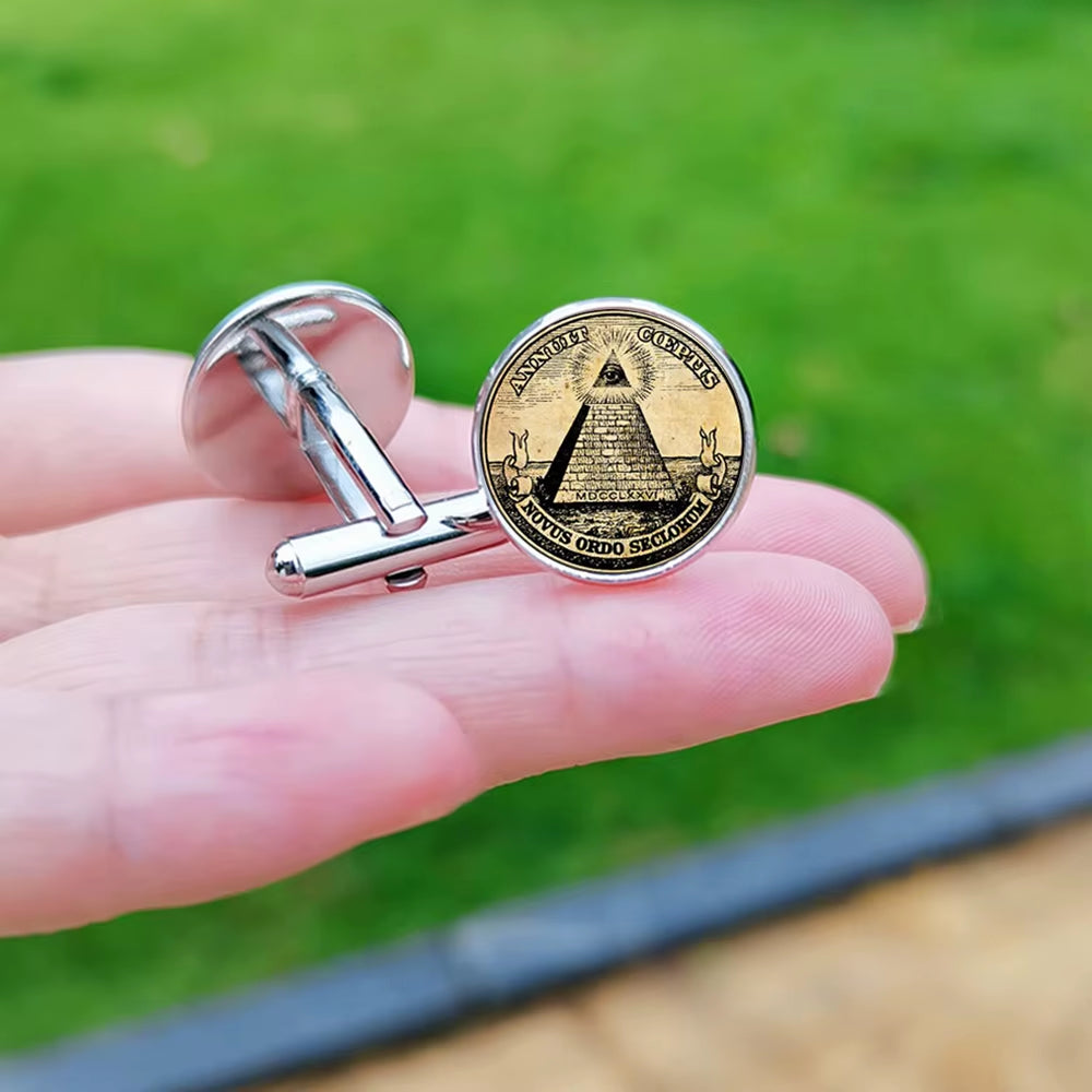2024 New Masonic Cufflinks for Men Exquisite Freemason Eye of God Symbol Glass Gem Cuff Links Business Shirt Buttons Tie Clip