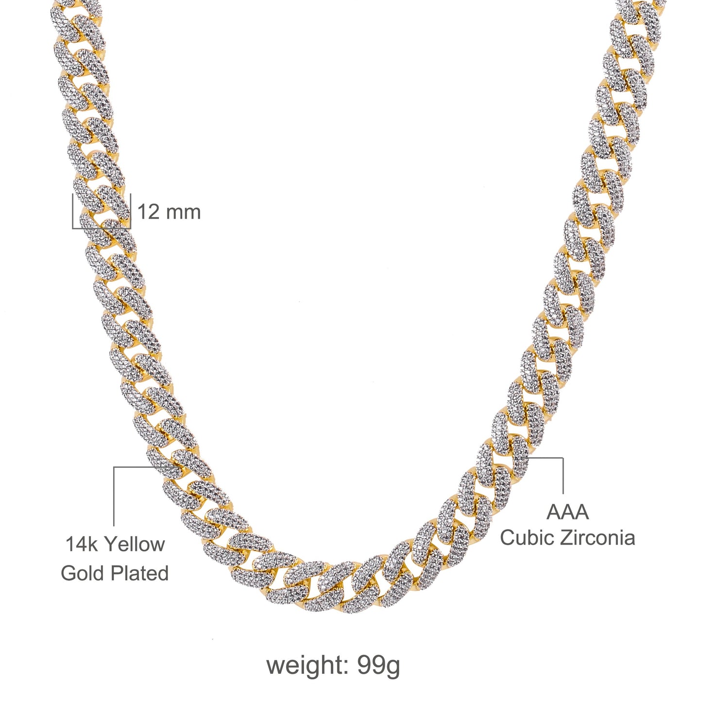 COLT 12MM Cuban Chain | 961752 - Luxurious Cubic Zirconia-Studded Jewelry