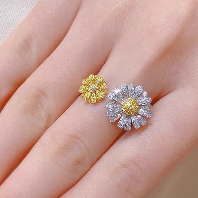S925 Sterling Silver Ins Double Open Yellow Diamond Ring