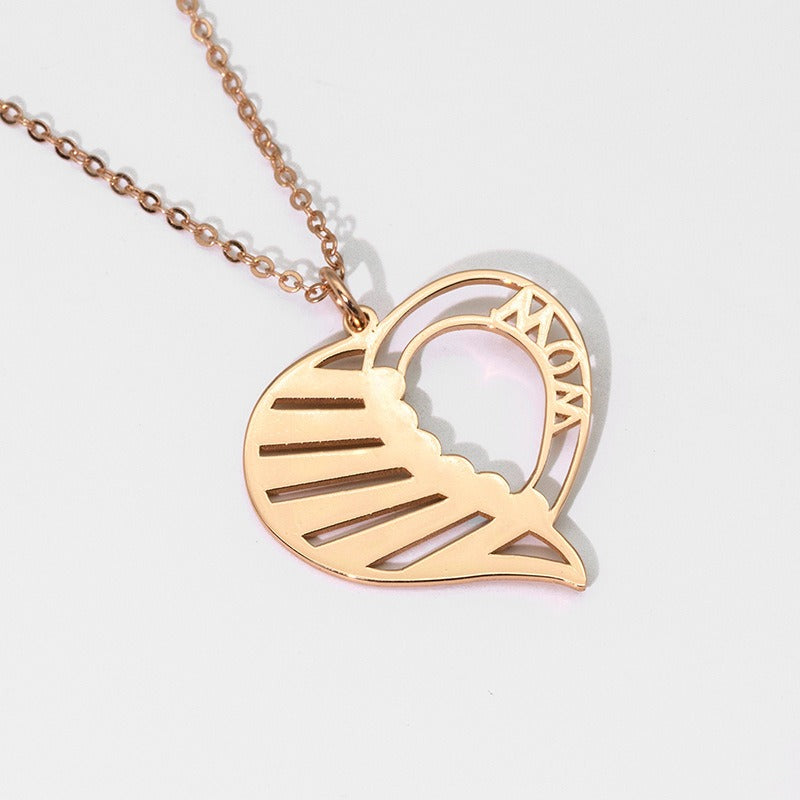 Hollow heart inlaid gemstone with customizable name design light luxury noble necklace
