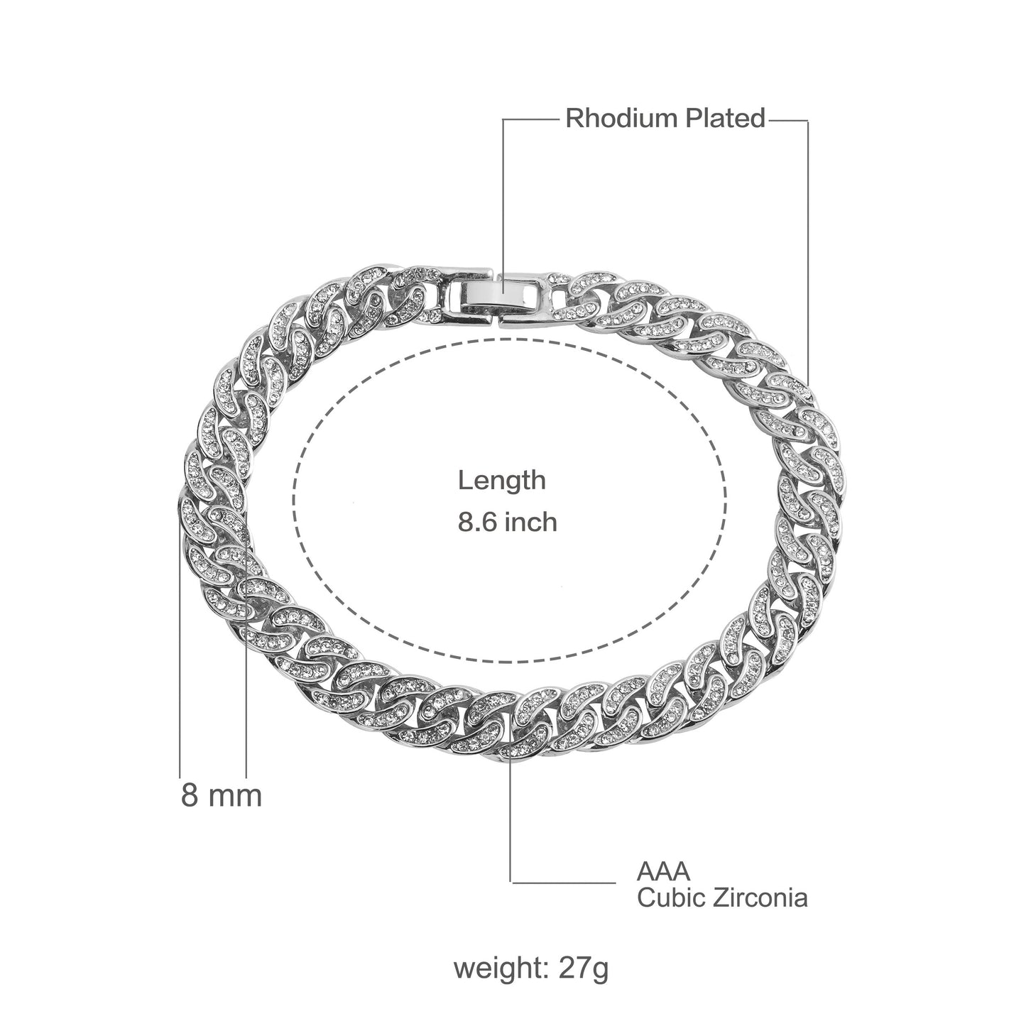 CREW BM 8 MM Cuban Bracelet | 970751 Bling Master Rhinestone Bracelet