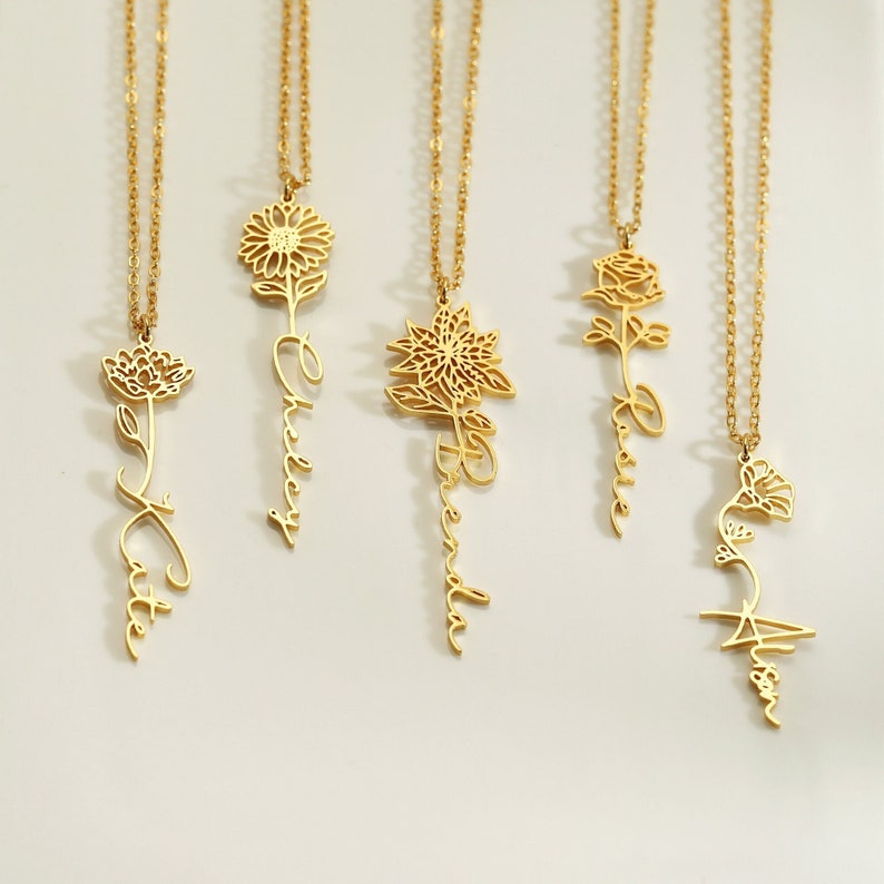 【S925 Silver】Birthday flower with customizable name design light luxury fashion necklace
