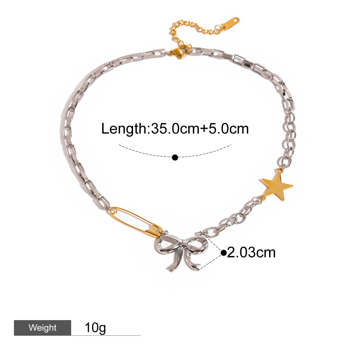 18K gold bow with gold and silver contrast design personalized high-end necklace