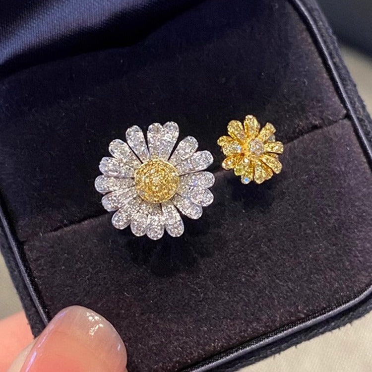 S925 Sterling Silver Ins Double Open Yellow Diamond Ring