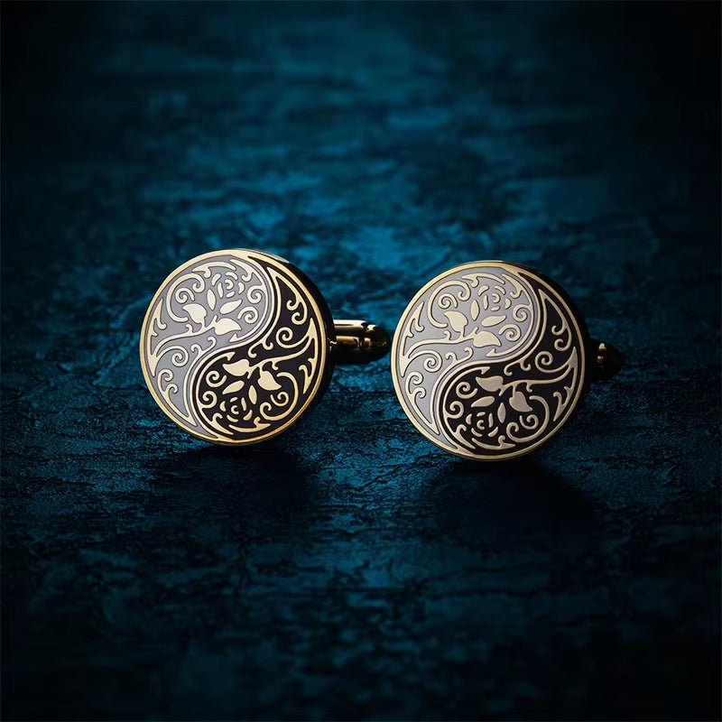 Shirt Cufflinks for Mens Chinese Style Tai Chi Kung Fu Gossip Rose Cuff Links Buttons Suit Wedding Custom Clothing Accessories