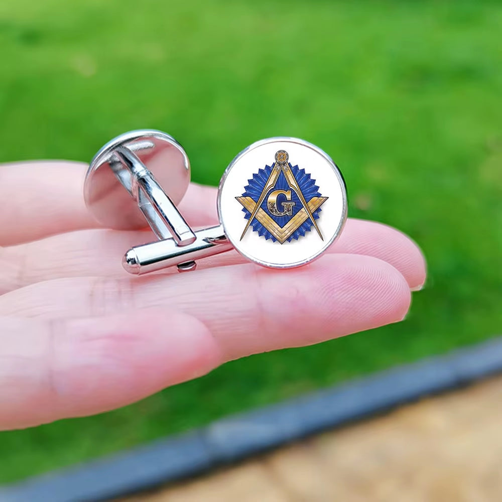 2024 New Masonic Cufflinks for Men Exquisite Freemason Eye of God Symbol Glass Gem Cuff Links Business Shirt Buttons Tie Clip