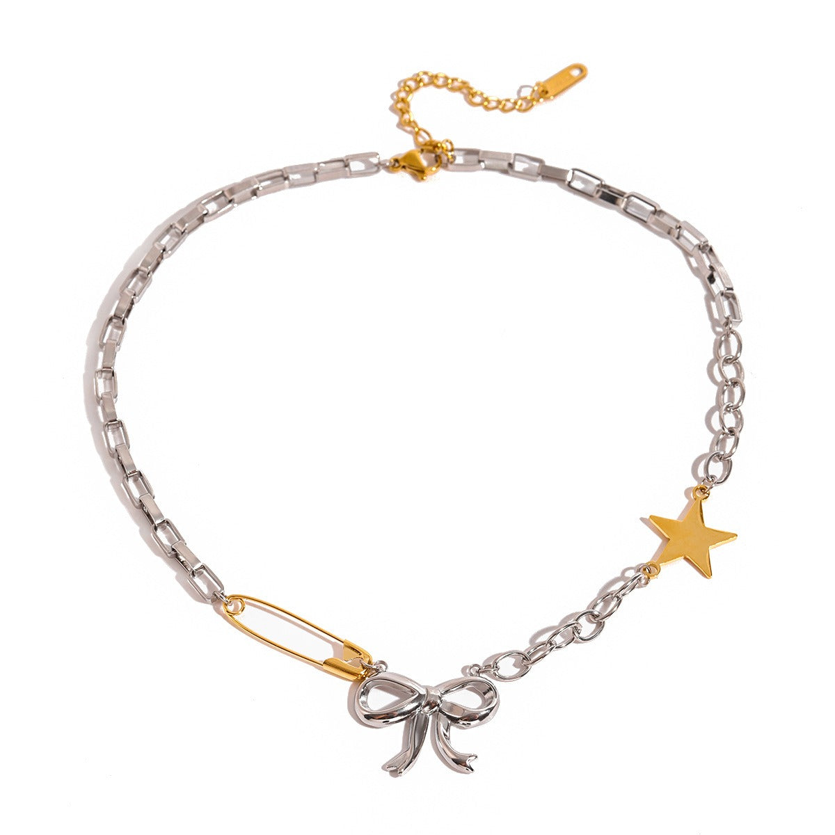 18K gold bow with gold and silver contrast design personalized high-end necklace