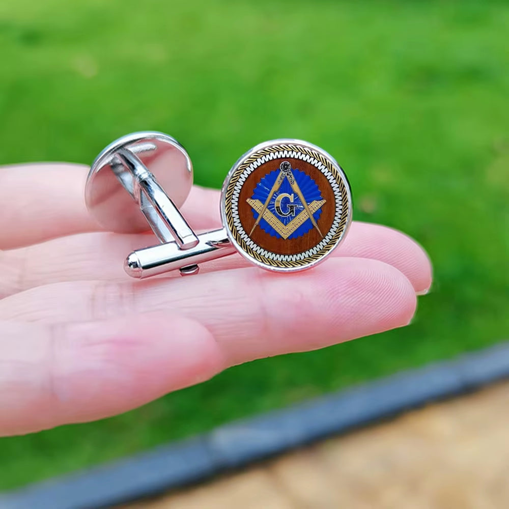 2024 New Masonic Cufflinks for Men Exquisite Freemason Eye of God Symbol Glass Gem Cuff Links Business Shirt Buttons Tie Clip