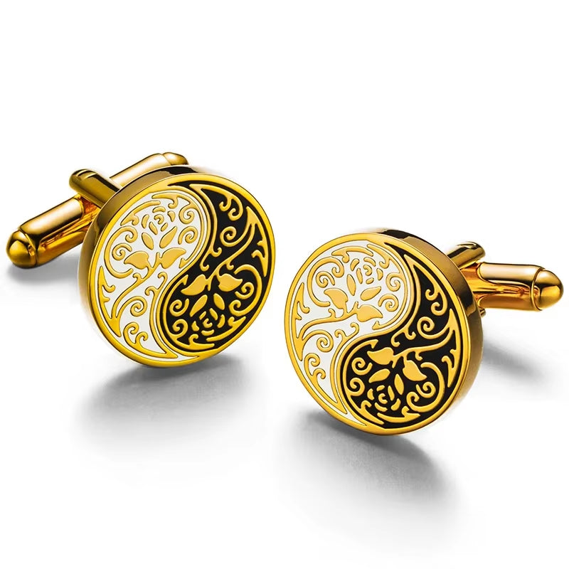 Shirt Cufflinks for Mens Chinese Style Tai Chi Kung Fu Gossip Rose Cuff Links Buttons Suit Wedding Custom Clothing Accessories