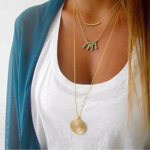 Turquoise Multilayer Necklace Three Layer Necklace