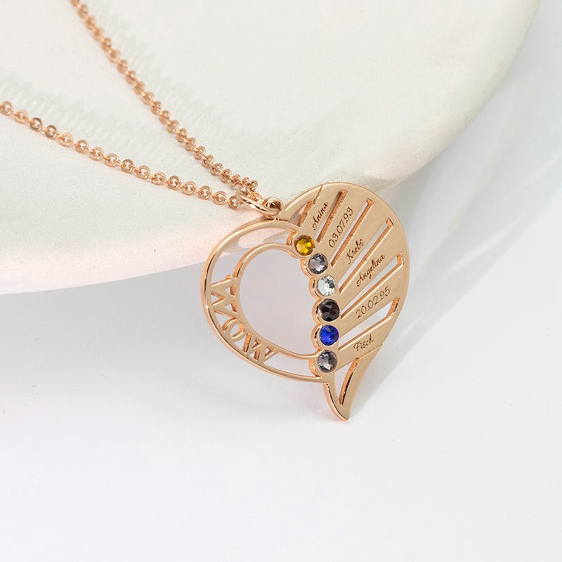 Hollow heart inlaid gemstone with customizable name design light luxury noble necklace