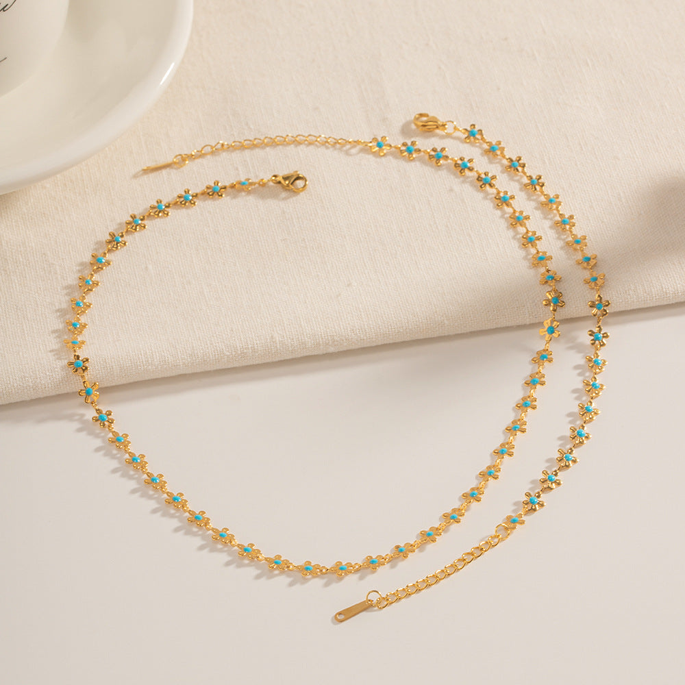 National Style Pastoral Oil-spot Glaze Flowers Necklace Bracelet