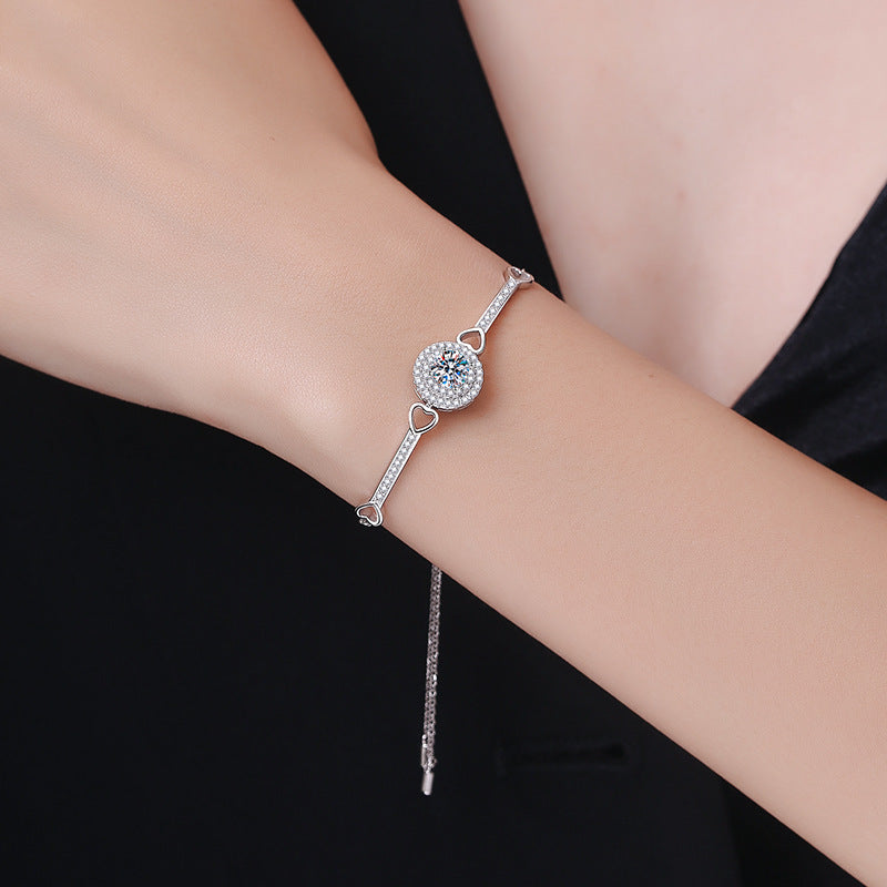European And American 925 Sterling Silver Women's Luxury Round Bag High-grade 1 Karat Moissanite Bracelet