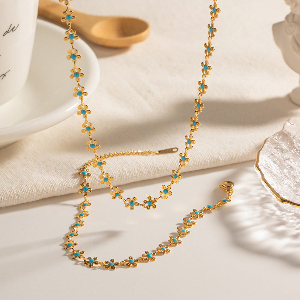 National Style Pastoral Oil-spot Glaze Flowers Necklace Bracelet