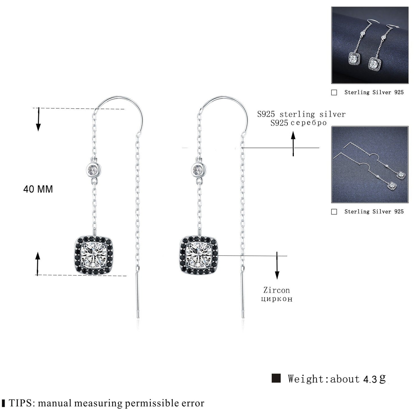 Light Luxury Long 925 silver Zircon Earrings