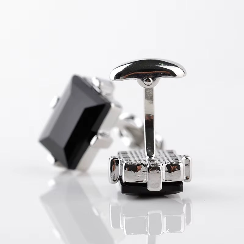 Black Crystal Cufflinks for Men Square Nature Stone Cuff Links Business Shirt Cuff Buttons for Father Boyfriend Wedding Wear