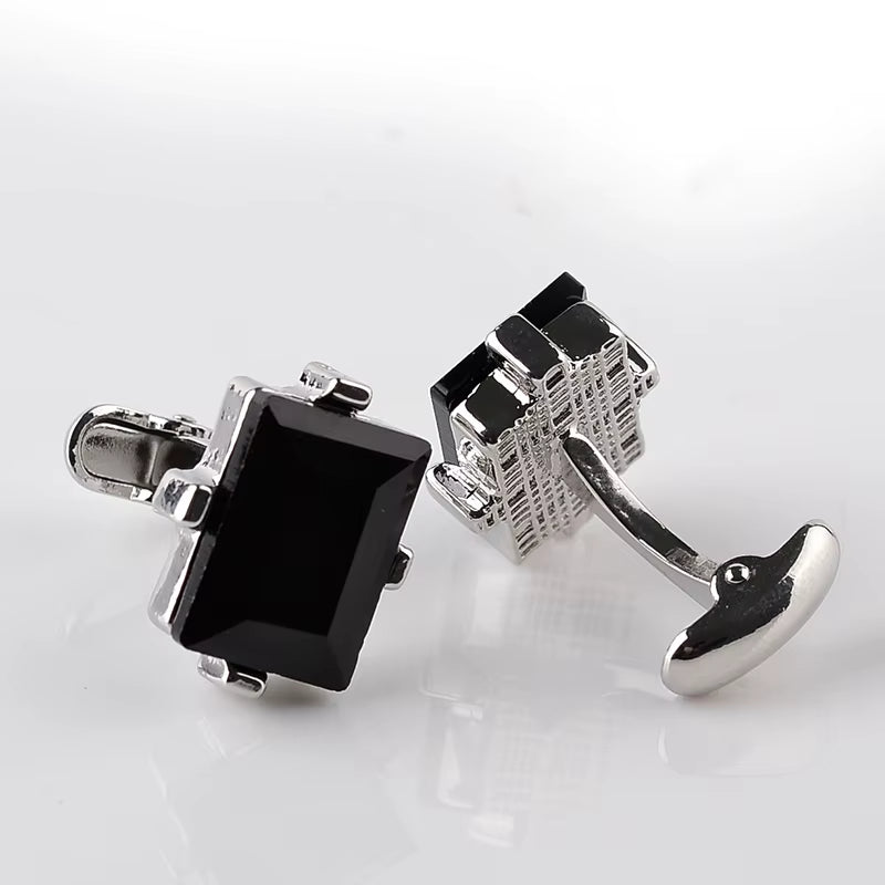 Black Crystal Cufflinks for Men Square Nature Stone Cuff Links Business Shirt Cuff Buttons for Father Boyfriend Wedding Wear