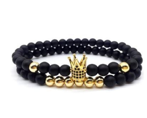 Micro-inlaid crown 6mm matte black plus copper bead bracelet copper