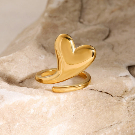 18K gold trendy unique heart-shaped design simple style ring