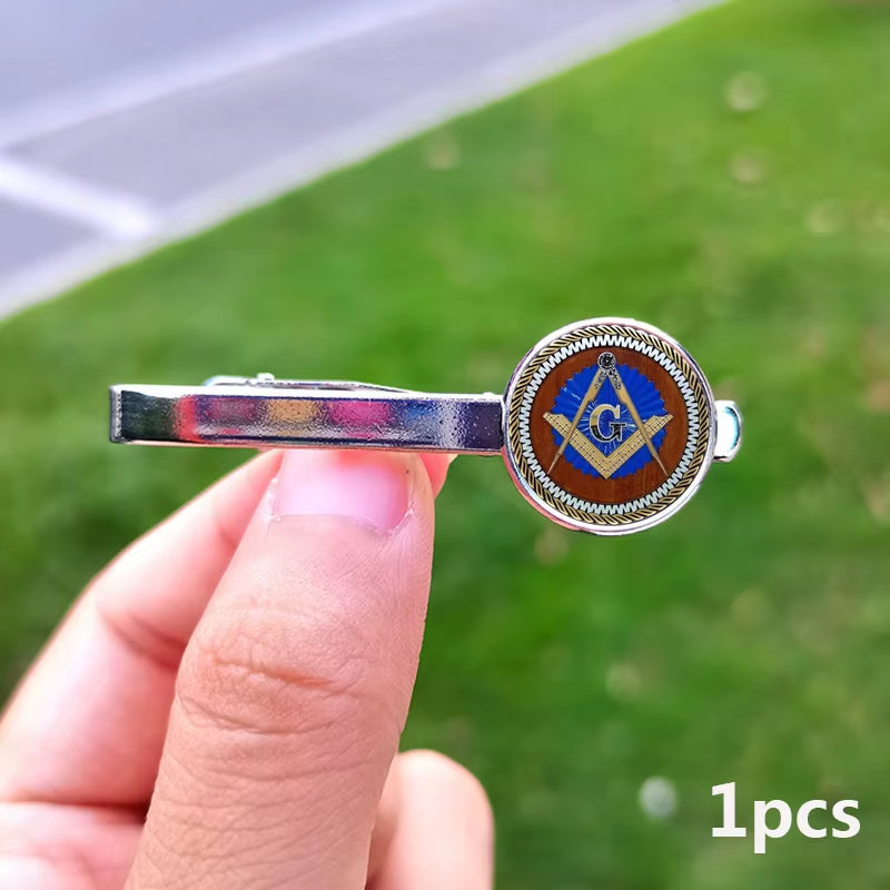 2024 New Masonic Cufflinks for Men Exquisite Freemason Eye of God Symbol Glass Gem Cuff Links Business Shirt Buttons Tie Clip