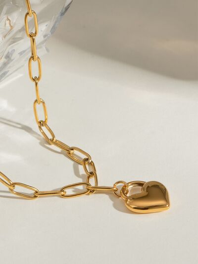 18K Gold-Plated Stainless Steel Heart Pendant Necklace Heart Pendant Jewelry