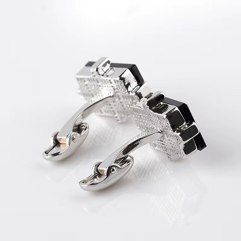 Black Crystal Cufflinks for Men Square Nature Stone Cuff Links Business Shirt Cuff Buttons for Father Boyfriend Wedding Wear