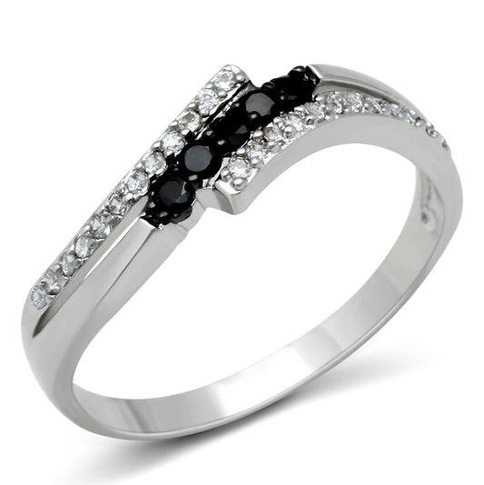 3W122 Rhodium + Ruthenium 925 Silver Ring with AAA