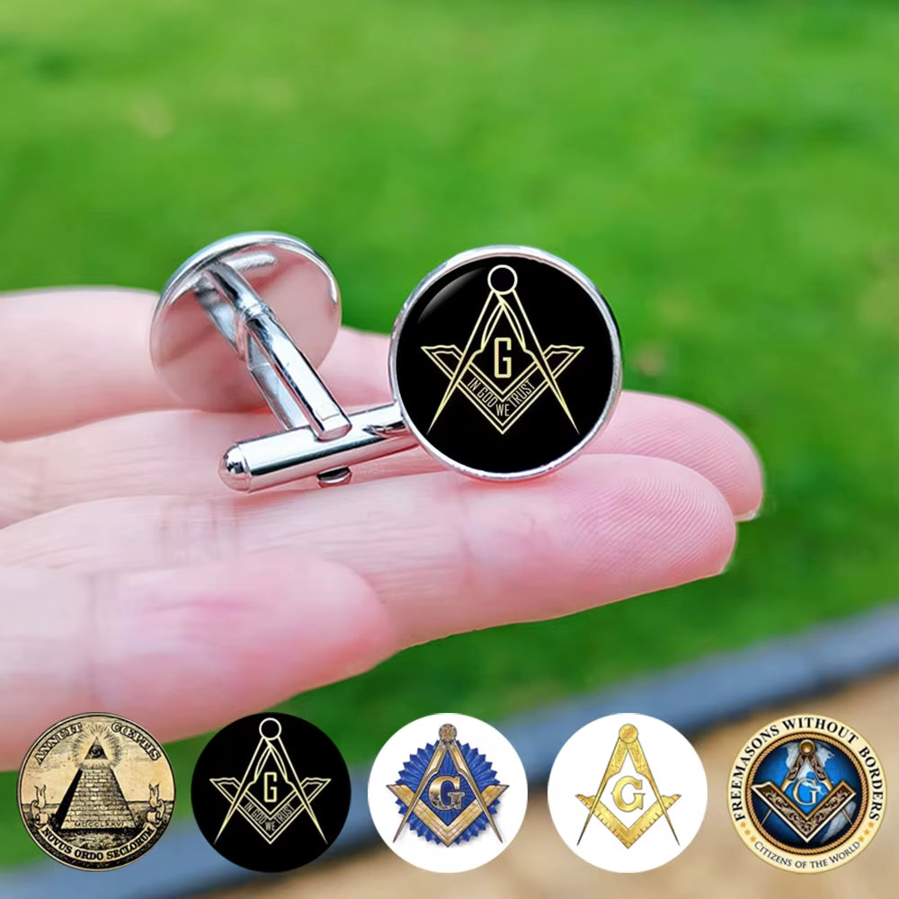 2024 New Masonic Cufflinks for Men Exquisite Freemason Eye of God Symbol Glass Gem Cuff Links Business Shirt Buttons Tie Clip