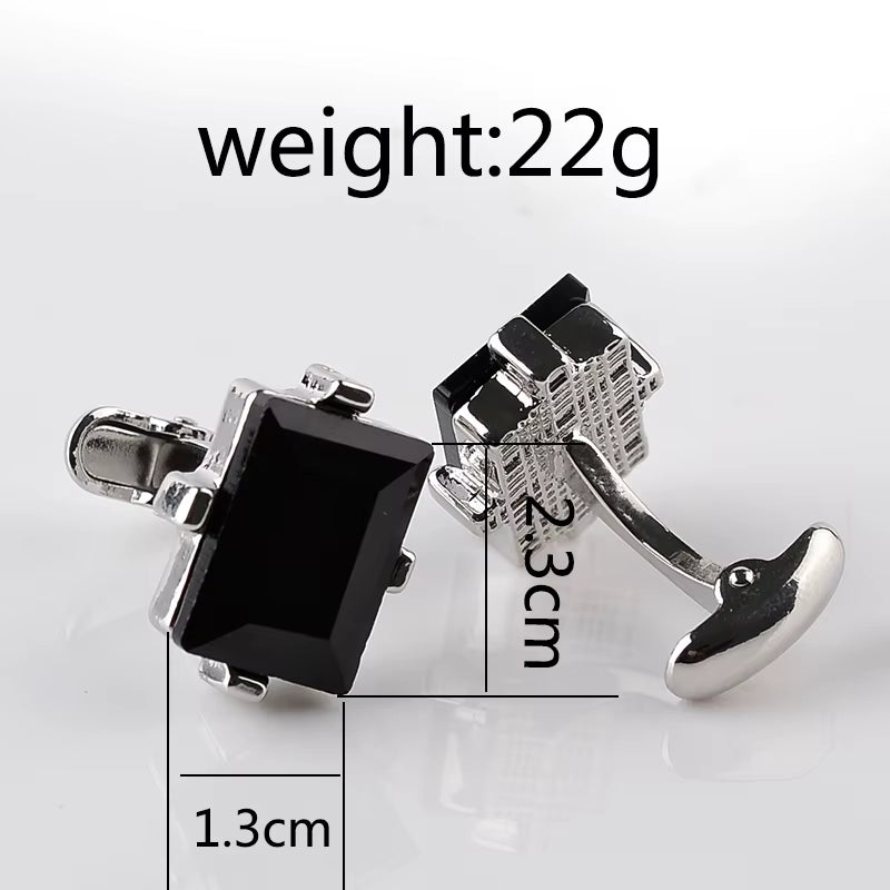 Black Crystal Cufflinks for Men Square Nature Stone Cuff Links Business Shirt Cuff Buttons for Father Boyfriend Wedding Wear