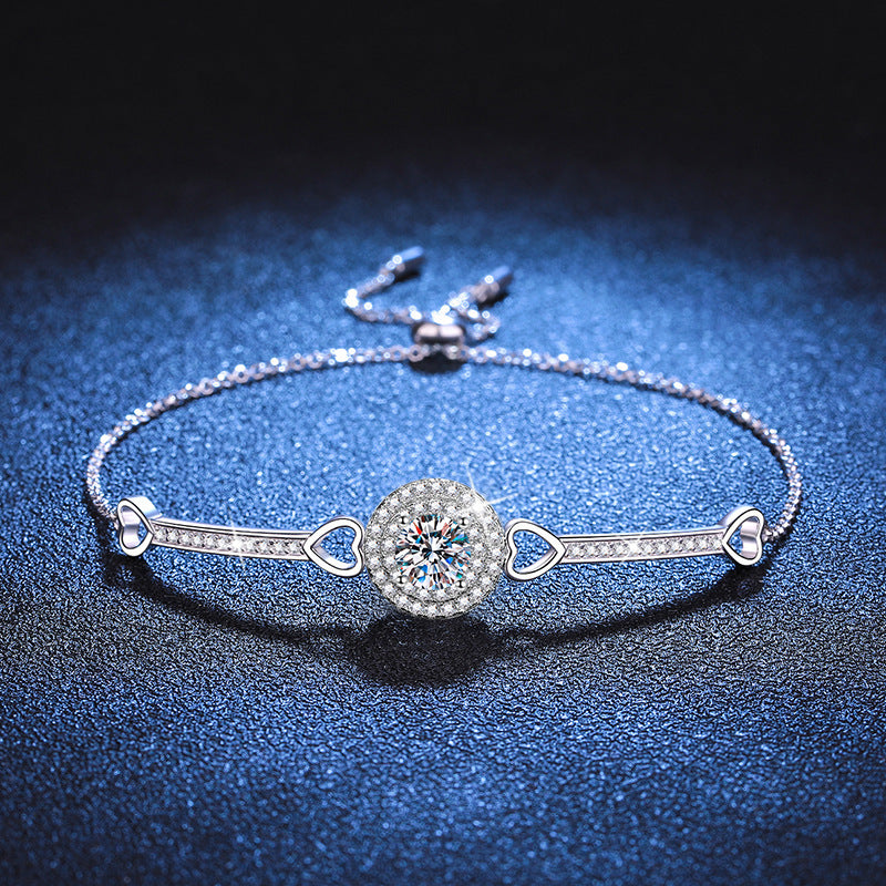 European And American 925 Sterling Silver Women's Luxury Round Bag High-grade 1 Karat Moissanite Bracelet