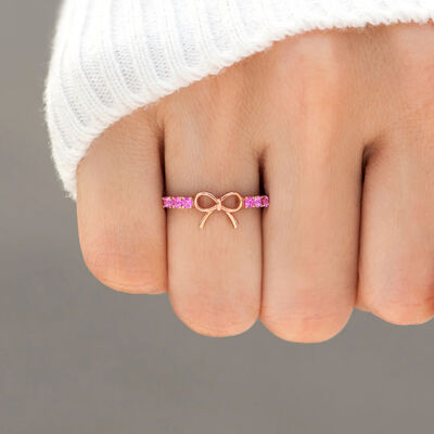 925 Sterling Silver Bow Ring - Elegant 18K Rose Gold-Plated Jewelry Piece