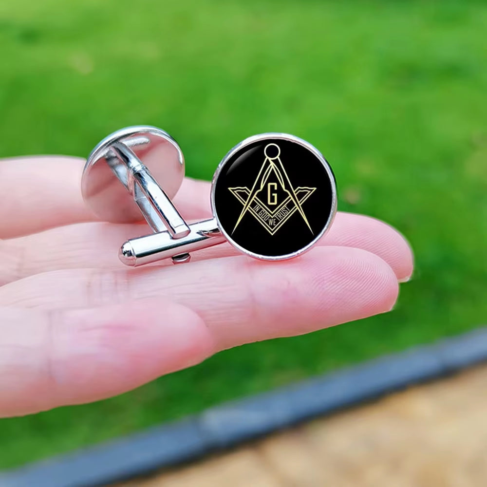 2024 New Masonic Cufflinks for Men Exquisite Freemason Eye of God Symbol Glass Gem Cuff Links Business Shirt Buttons Tie Clip