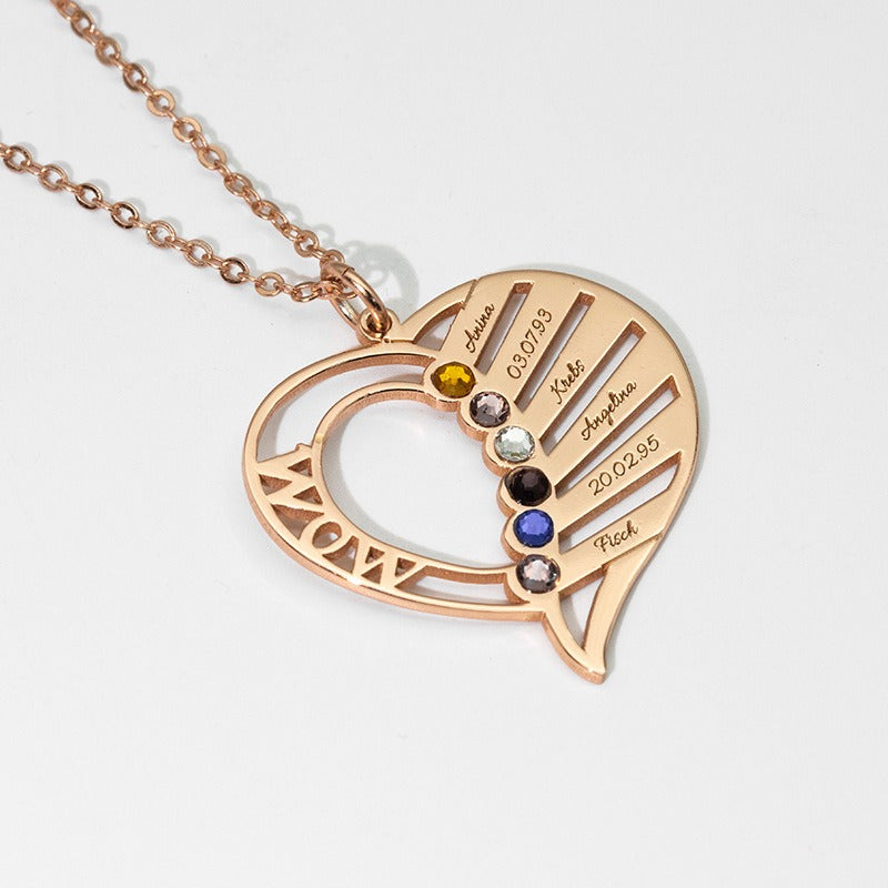 Hollow heart inlaid gemstone with customizable name design light luxury noble necklace
