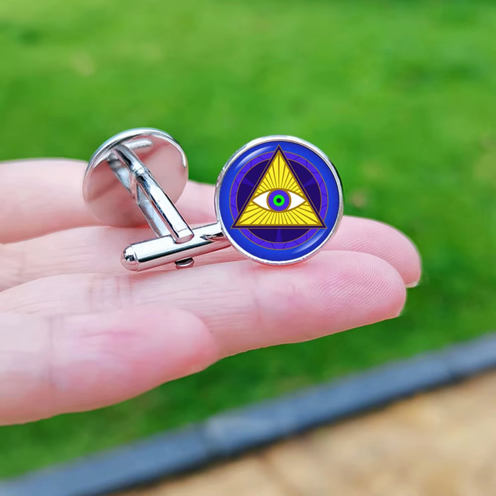 2024 New Masonic Cufflinks for Men Exquisite Freemason Eye of God Symbol Glass Gem Cuff Links Business Shirt Buttons Tie Clip