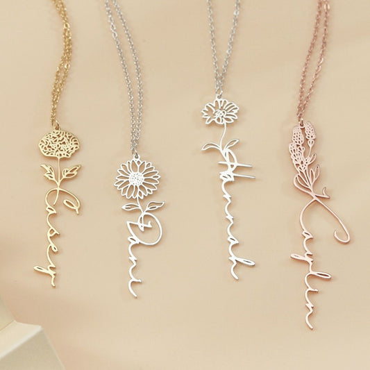【S925 Silver】Birthday flower with customizable name design light luxury fashion necklace