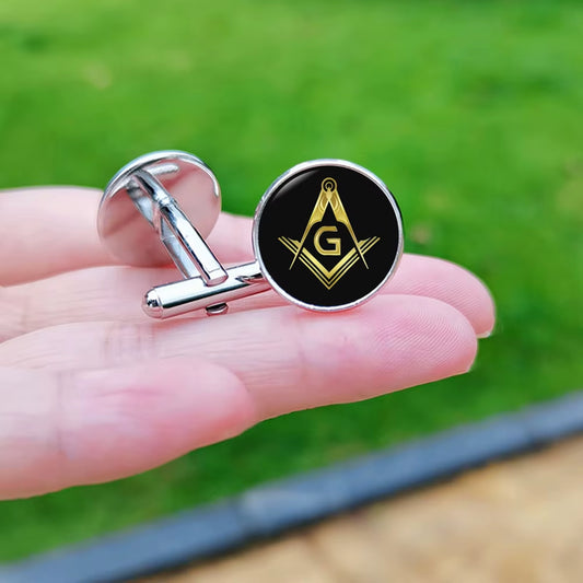 2024 New Masonic Cufflinks for Men Exquisite Freemason Eye of God Symbol Glass Gem Cuff Links Business Shirt Buttons Tie Clip