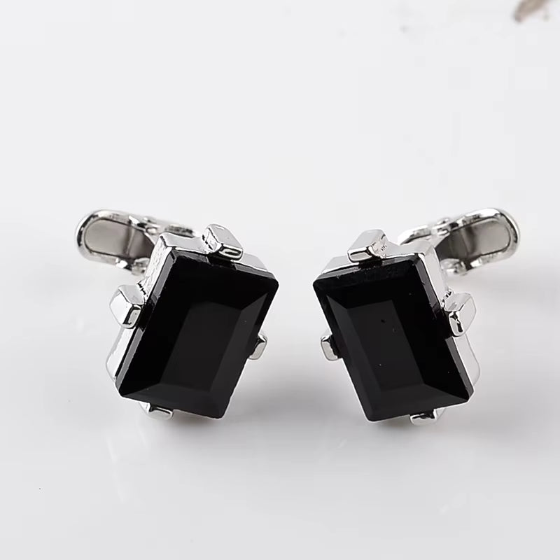 Black Crystal Cufflinks for Men Square Nature Stone Cuff Links Business Shirt Cuff Buttons for Father Boyfriend Wedding Wear
