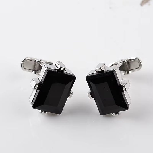 Black Crystal Cufflinks for Men Square Nature Stone Cuff Links Business Shirt Cuff Buttons for Father Boyfriend Wedding Wear