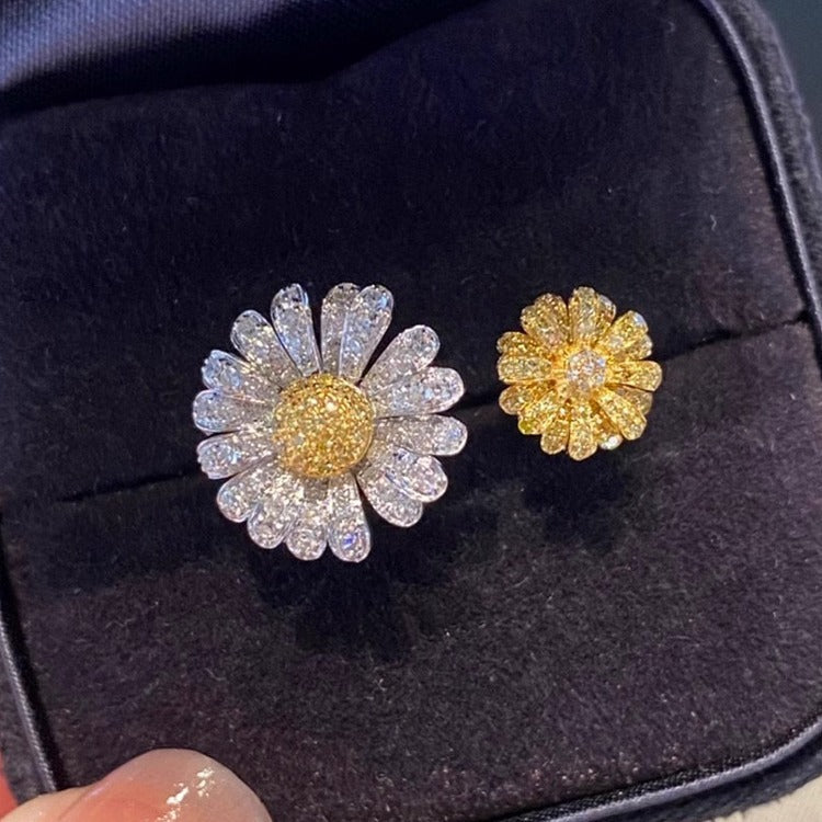 S925 Sterling Silver Ins Double Open Yellow Diamond Ring