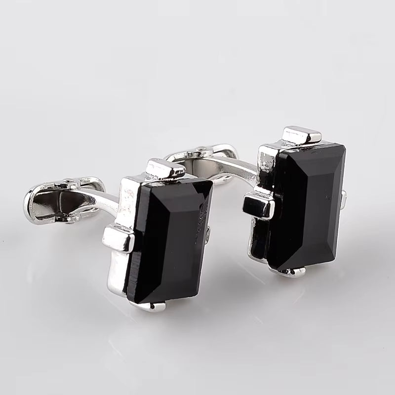 Black Crystal Cufflinks for Men Square Nature Stone Cuff Links Business Shirt Cuff Buttons for Father Boyfriend Wedding Wear