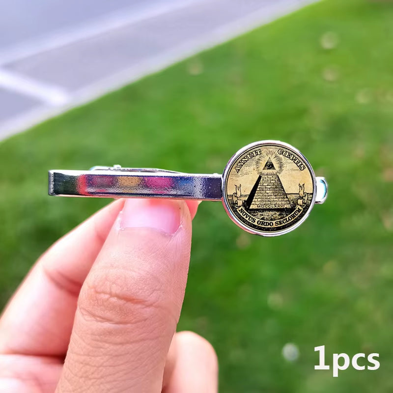 2024 New Masonic Cufflinks for Men Exquisite Freemason Eye of God Symbol Glass Gem Cuff Links Business Shirt Buttons Tie Clip