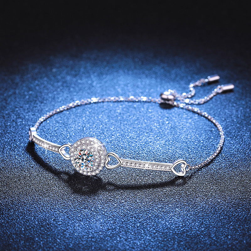 European And American 925 Sterling Silver Women's Luxury Round Bag High-grade 1 Karat Moissanite Bracelet