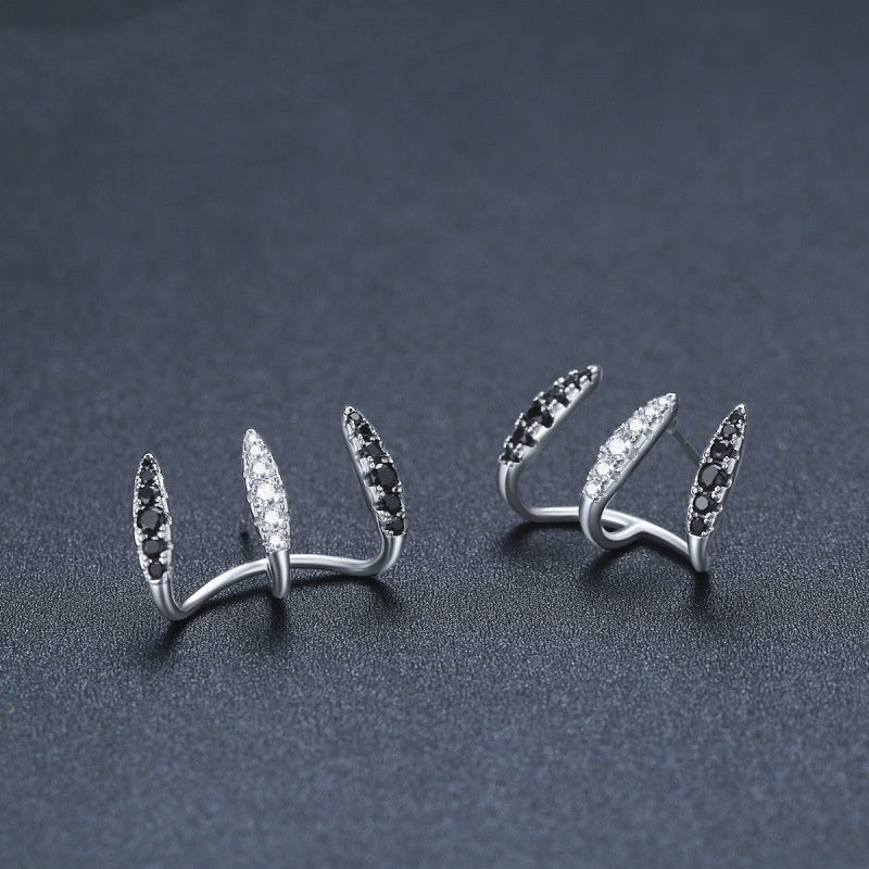 Three-claw Ear Clip 925 Silver Simple Zircon Earrings Simple Geometric Earrings